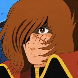 Captain Harlock - Captain Harlock Close Up - Original Production Anime Cel + Douga + Original Background and Studio Envelope