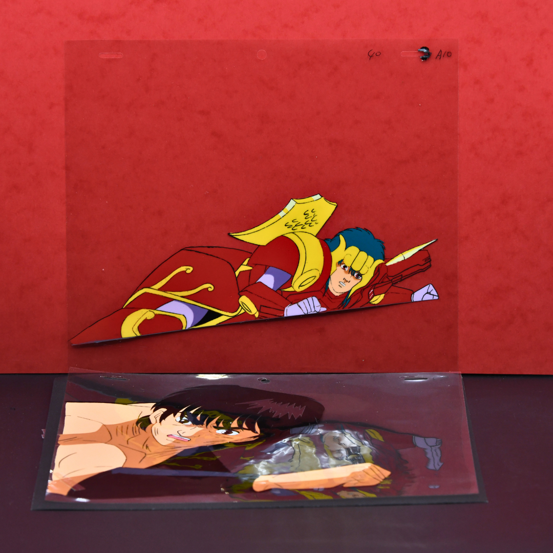 Shurato: The Legend of the Heavenly Sphere – Shurato Hidaka and Renge Falling to the Ground – original animation production artwork – detail 6