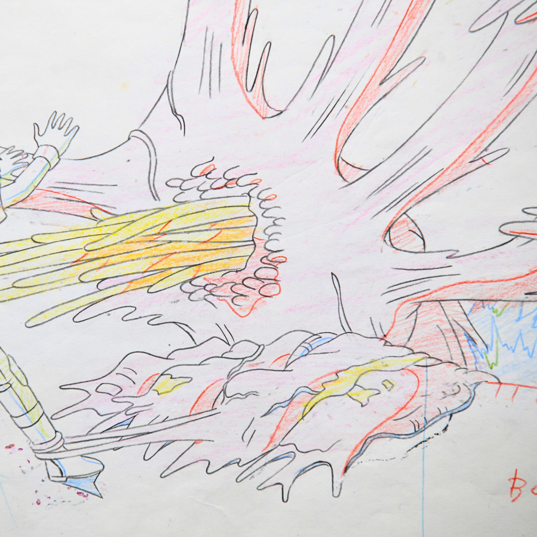 AKIRA: Kaneda Faces Tetsuo Blob Form – Production Douga (Toho, 1988) – original animation production artwork – detail 5