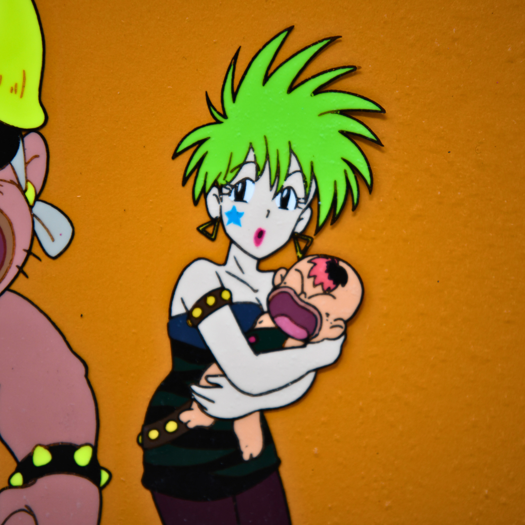 Edokko Boy Gatten Tasuke – Punk with Baby + Villain Character with Helmet – original animation production artwork – detail 4