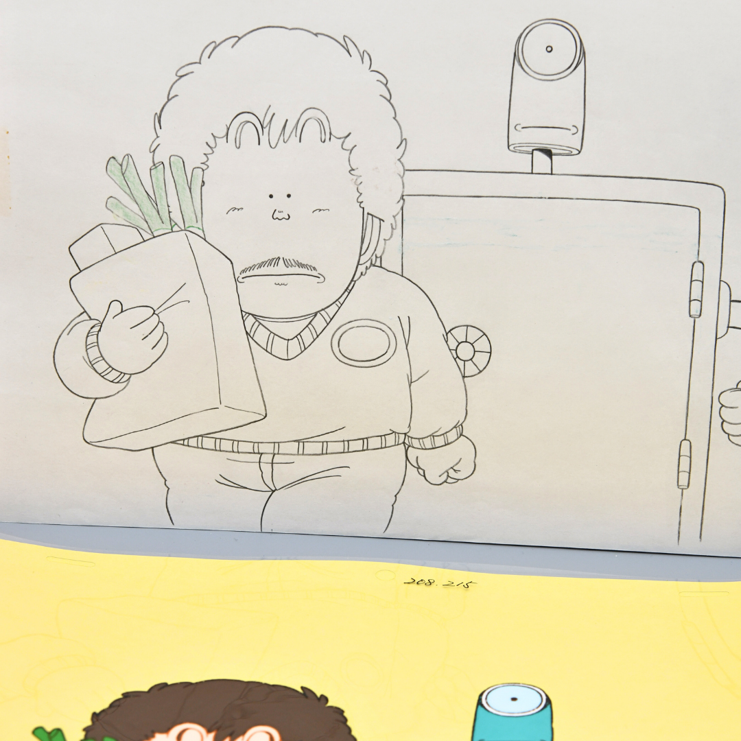 Dr. Slump – Senbei with Robot Safe Back from Grocery Scene – original animation production artwork – detail 6