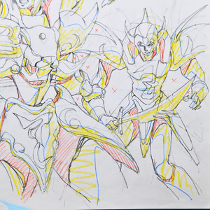 Shurato - Full Set Shurato Hidaka Battle Scene - Original Production Anime Cel, Douga, Genga, Storyboard, and Background (5 Sheets)