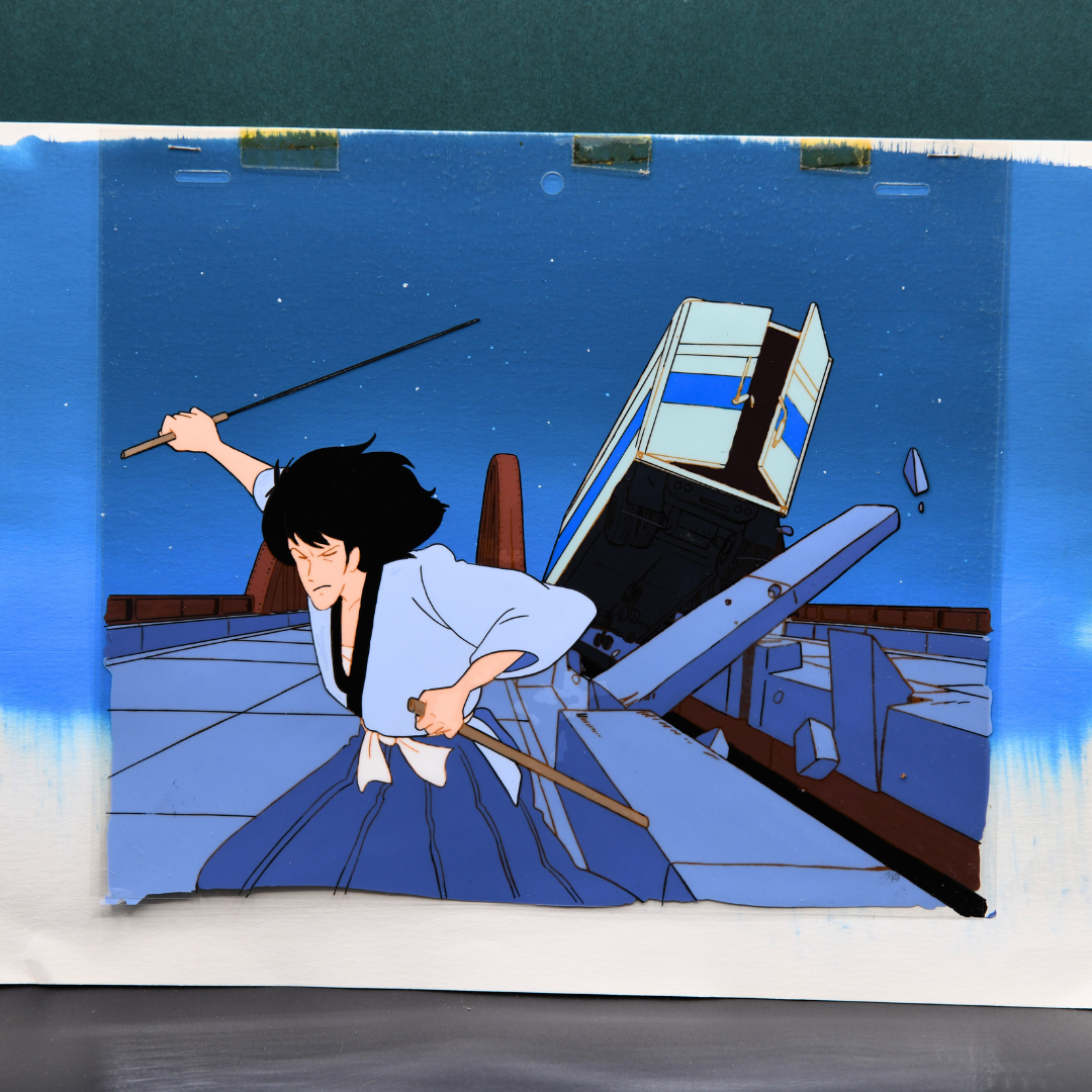 Lupin III – Goemon Ishikawa XIII Slashing the Road with His Katana – original animation production artwork – detail 3