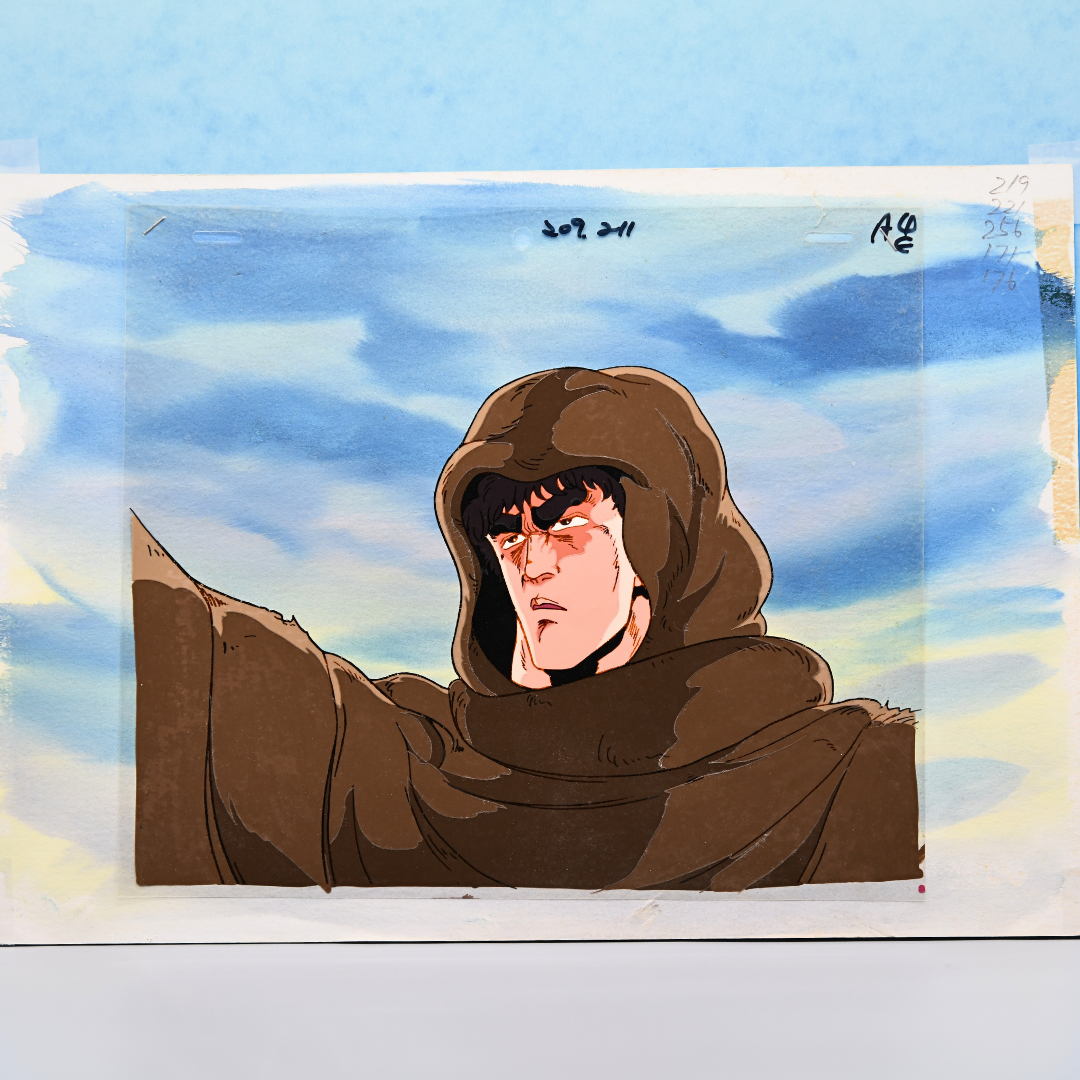 Fist of the North Star (Hokuto no Ken) – Kenshiro in Cape and Hood – Original Animation Cel and Background (Toei Animation, 1984)