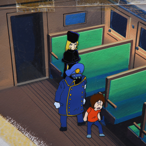 Galaxy 999 + Tetsuro, Maetel and the Train Captain - Original Production Cel Anime  + Original Background