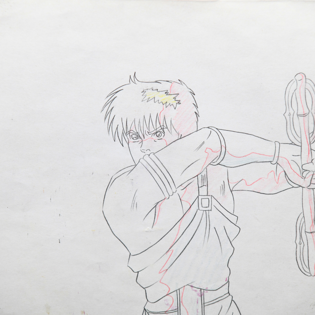 Shurato: The Legend of the Heavenly Sphere – Shurato Hidaka Holding His Vajra – original animation production artwork – detail 7