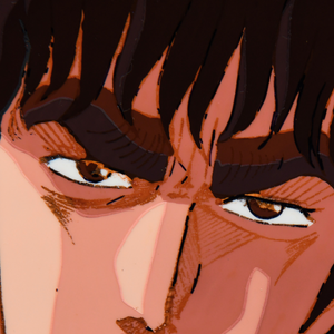 Fist of the North Star - Kenshiro Close-Up: Fire in the Eyes on Blue Sky - Original Animation Cel and Background