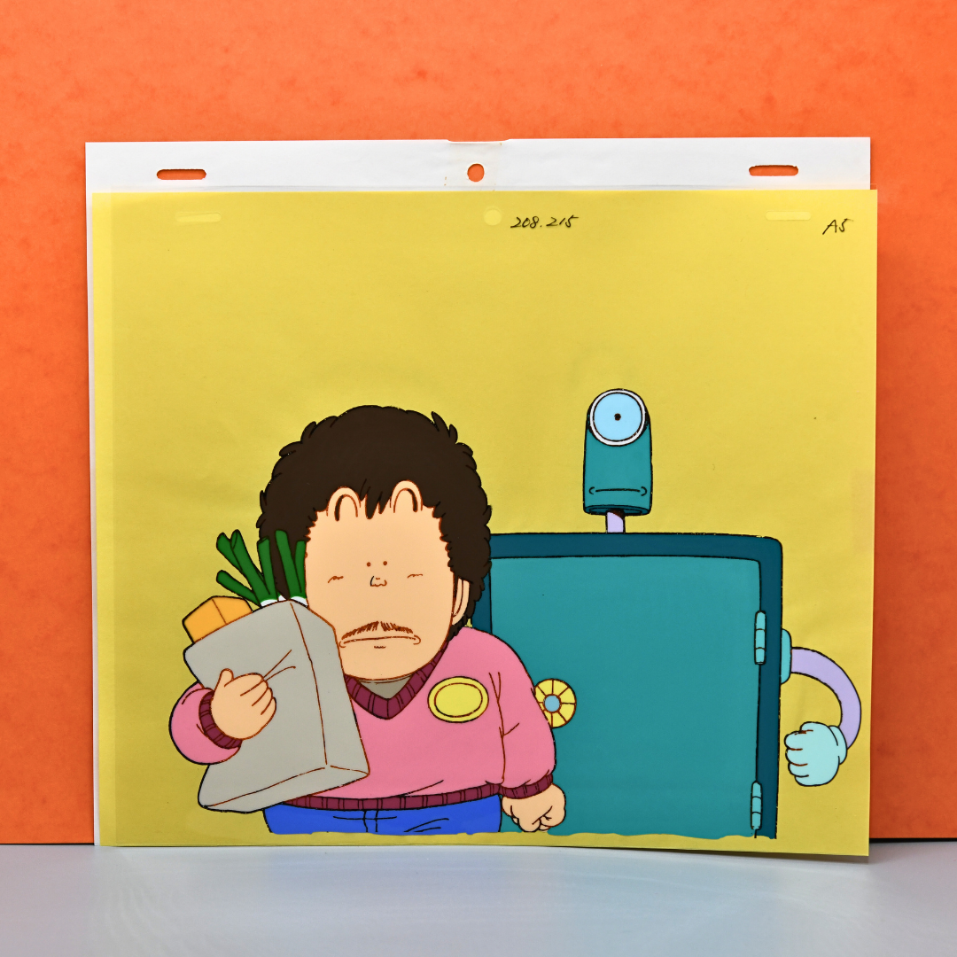 Dr. Slump – Senbei with Robot Safe Back from Grocery Scene – original animation production artwork – detail 7