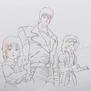 Fist of the North Star - Lin, Ken, and Bat with Dog - Original Animation Cel and Douga (Rare Trio + Adorable Dog)