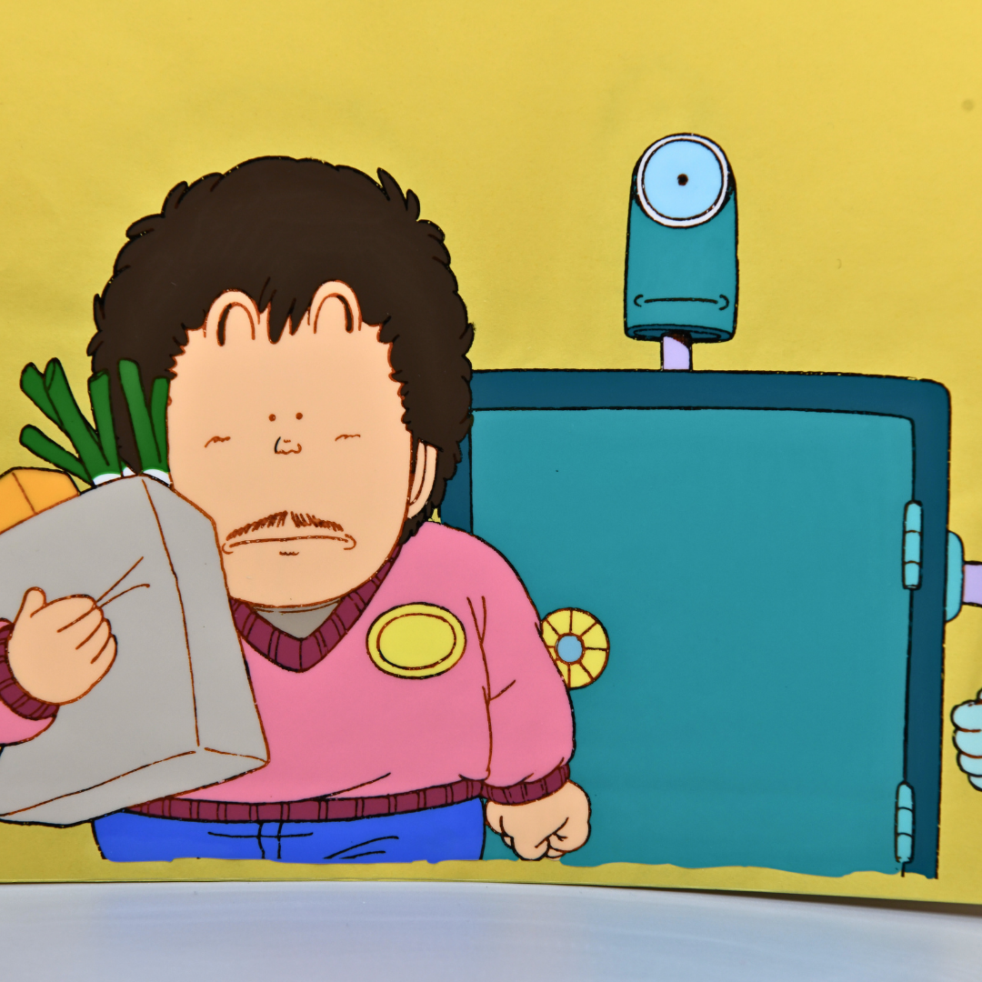 Dr. Slump – Senbei with Robot Safe Back from Grocery Scene – original animation production artwork