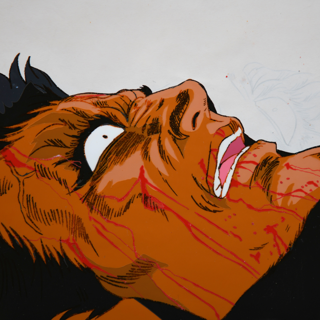 Fist of the North Star (Hokuto no Ken) – Raoh Suffering – Original Animation Cel and Douga (Stuck) (Toei Animation, 1987)