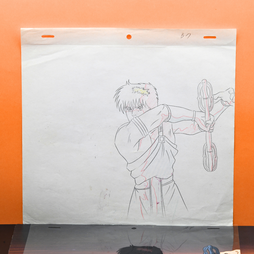Shurato: The Legend of the Heavenly Sphere – Shurato Hidaka Holding His Vajra – original animation production artwork – detail 8