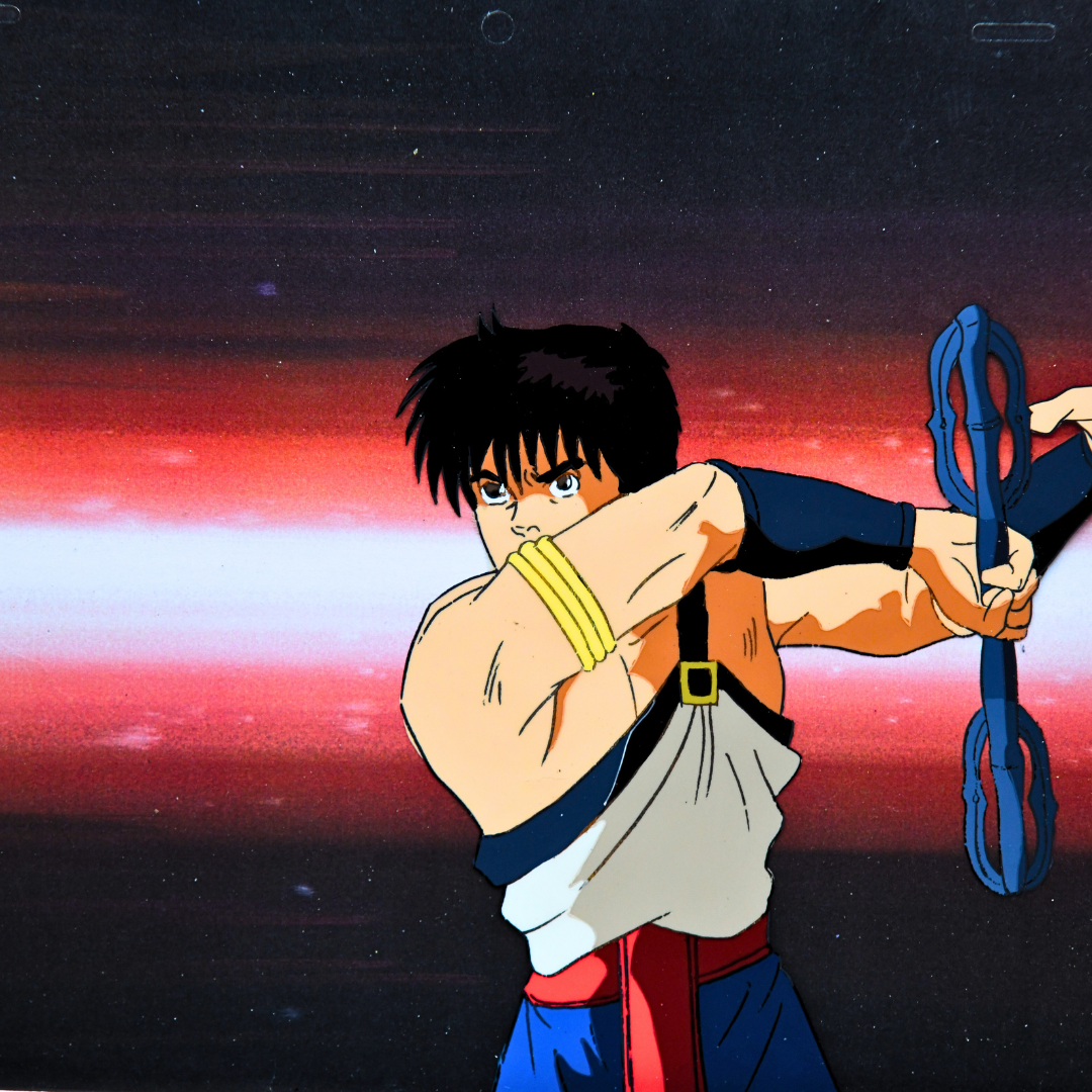 Shurato - Shurato Hidaka holding his Vajra (weapon) - Original Production Anime Cel and Douga on copy background