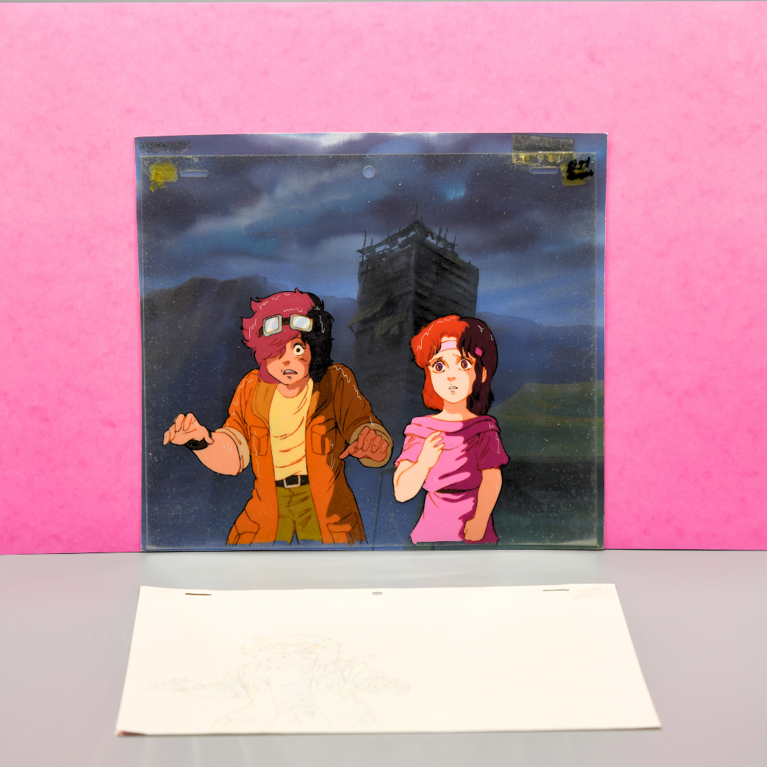 Fist of the North Star (Hokuto no Ken) – Lin and Bat under the rain – Original Animation Cels + Douga and original Background (Toei Animation, 1984)