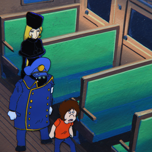 Galaxy 999 + Tetsuro, Maetel and the Train Captain - Original Production Cel Anime  + Original Background