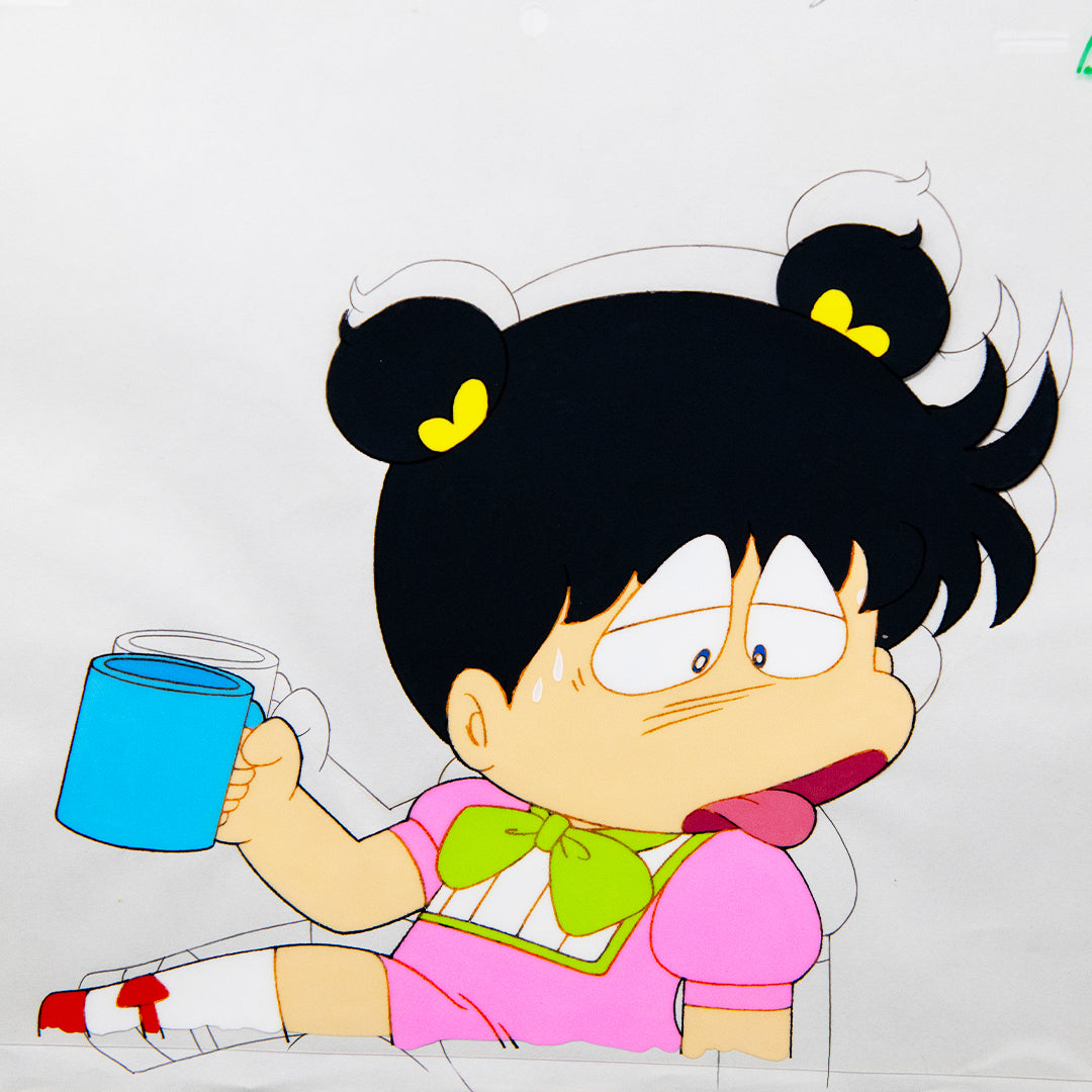 Asari Chan - Drinking Coffee - Original Production Cel Anime + Douga Stuck
