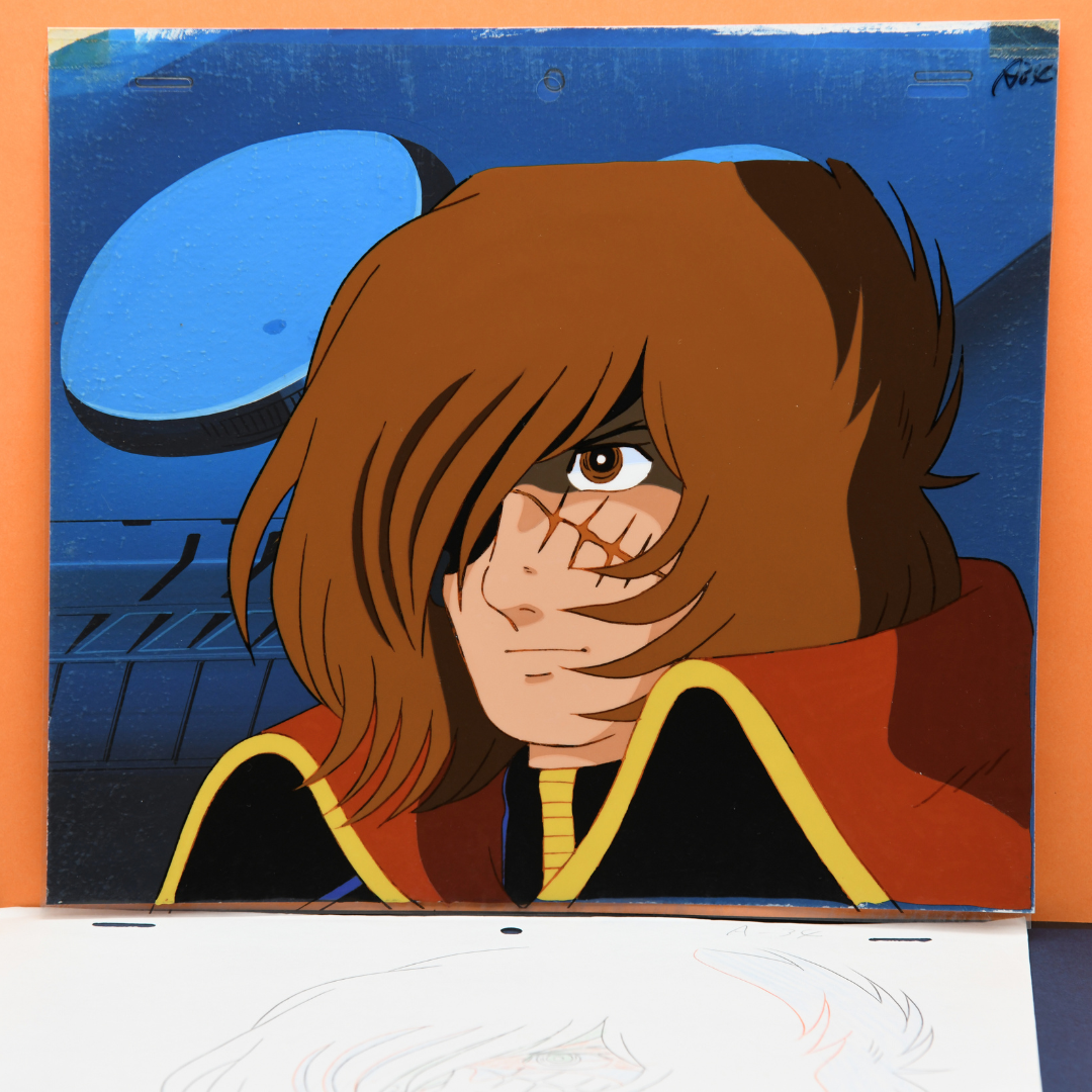 Own a rare Captain Harlock original production anime cel with matching douga and hand-painted background. Includes the studio envelope. Perfect for anime collectors!