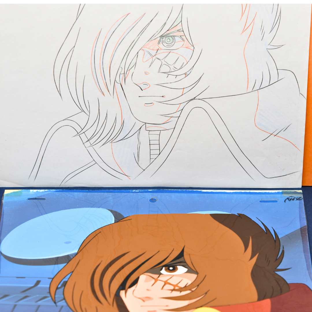 Own a rare Captain Harlock original production anime cel with matching douga and hand-painted background. Includes the studio envelope. Perfect for anime collectors!