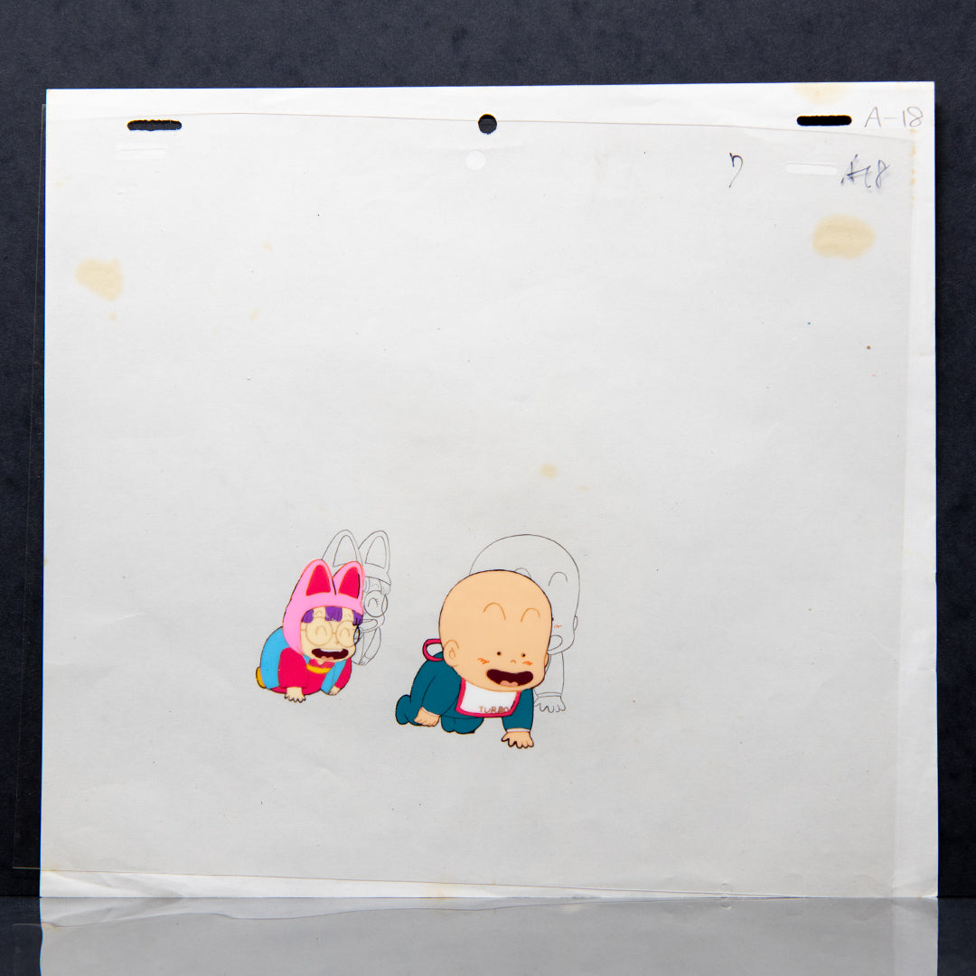 Dr Slump - Arale Following Baby  - Akira Toriyama - Original Hand Painted Production Cel + Douga Stuck