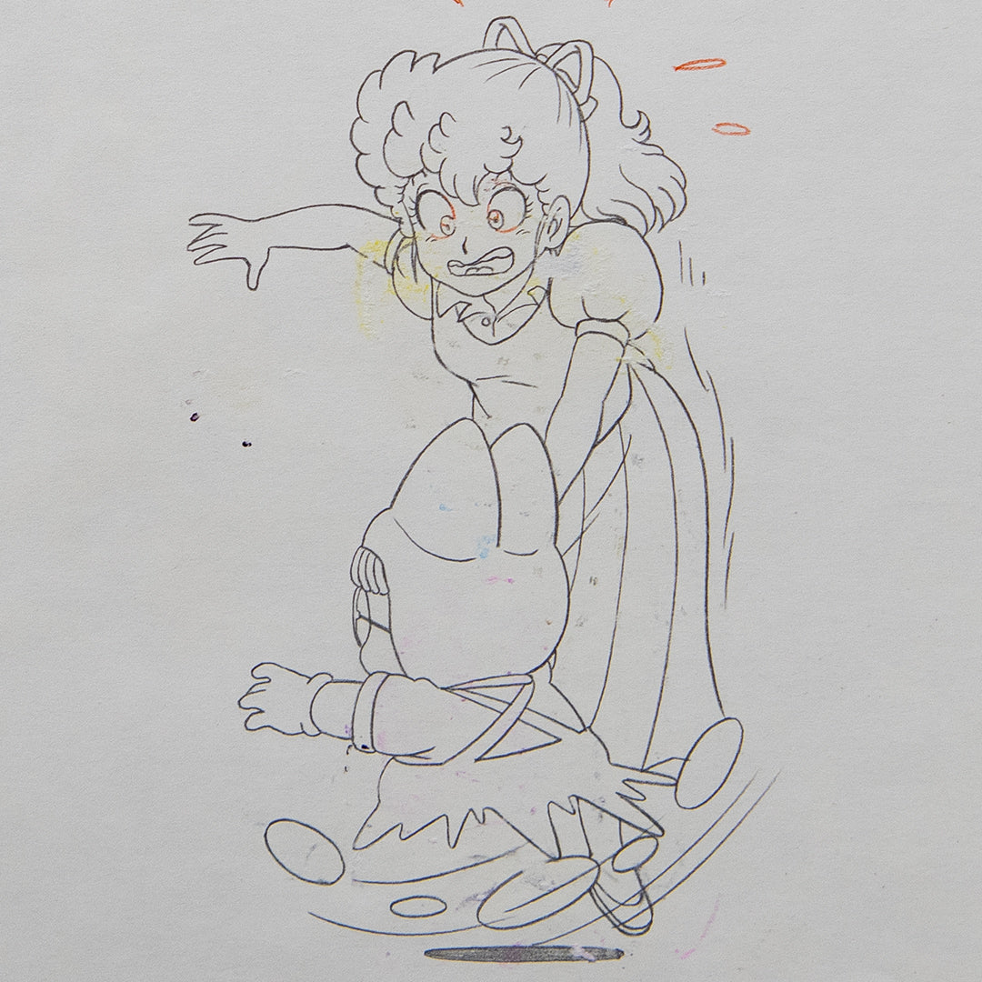 Dr. Slump – Arale Running with Akane – original animation production artwork – detail 4