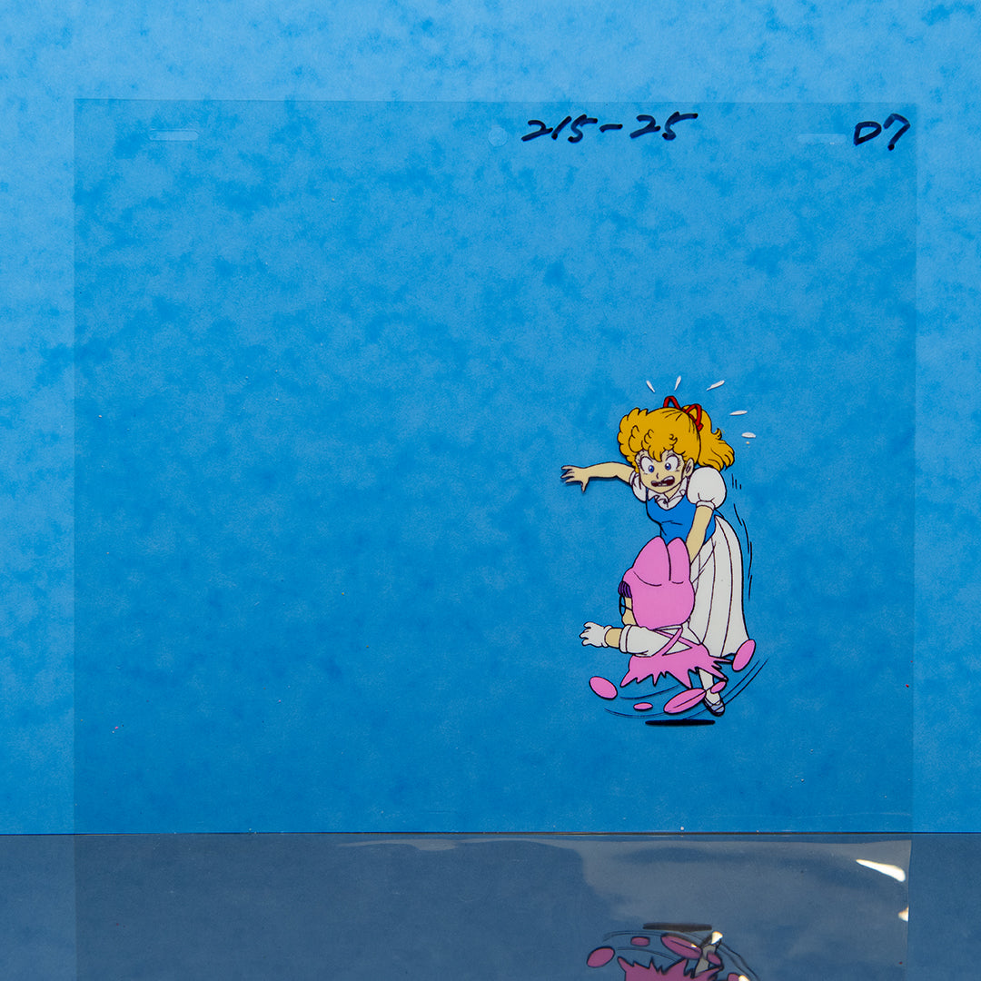 Dr. Slump – Arale Running with Akane – original animation production artwork – detail 2