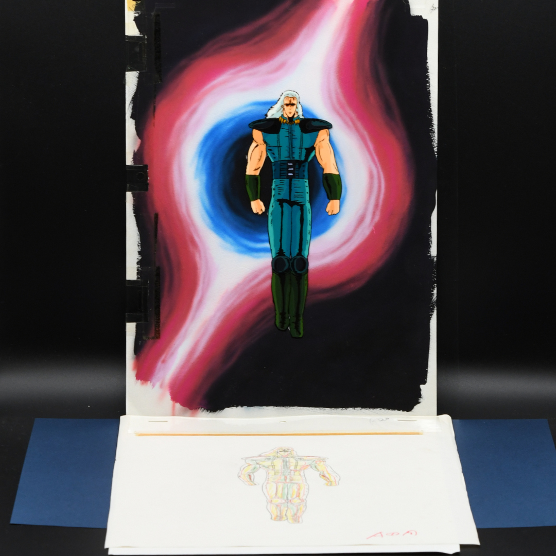 Own a rare, large-format Rei cel from Fist of the North Star with matching douga and original background. A masterpiece for discerning anime collectors. 