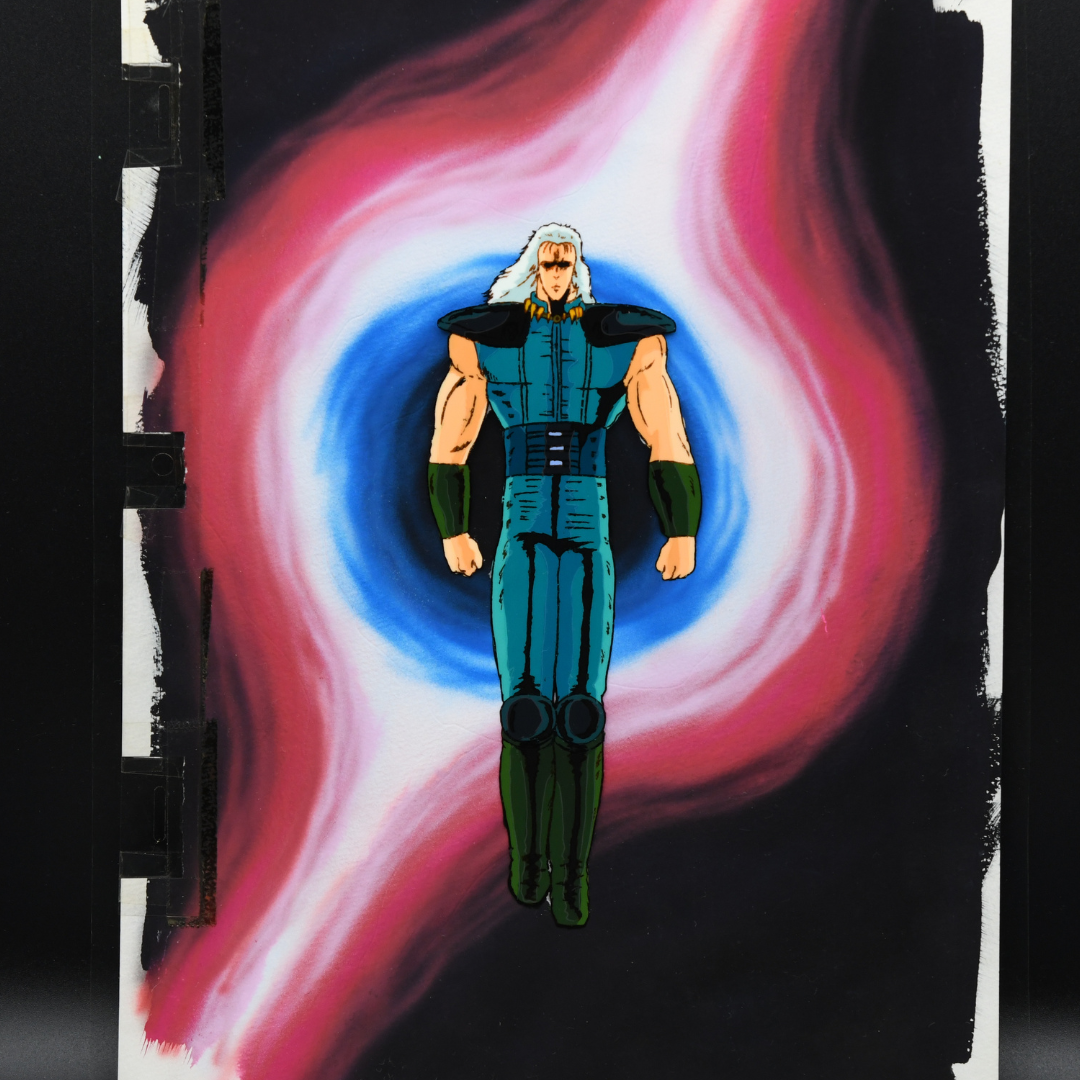 Own a rare, large-format Rei cel from Fist of the North Star with matching douga and original background. A masterpiece for discerning anime collectors. 