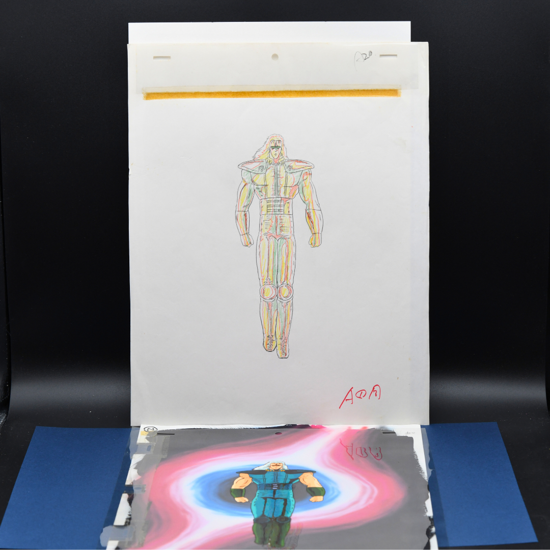 Own a rare, large-format Rei cel from Fist of the North Star with matching douga and original background. A masterpiece for discerning anime collectors. 