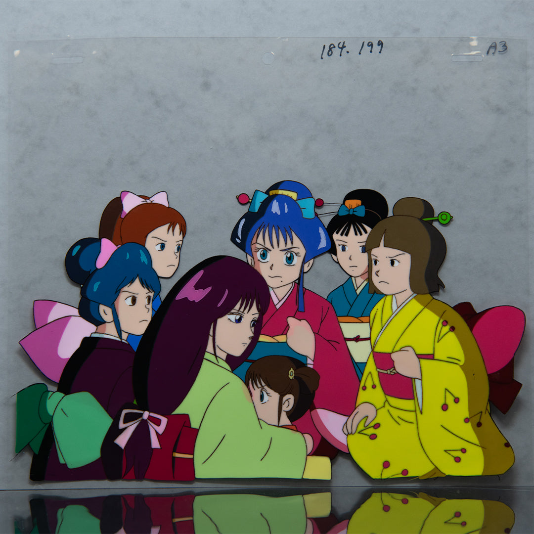 Norakuro - Rika meeting a group of women - Original Production Cel Anime + Douga