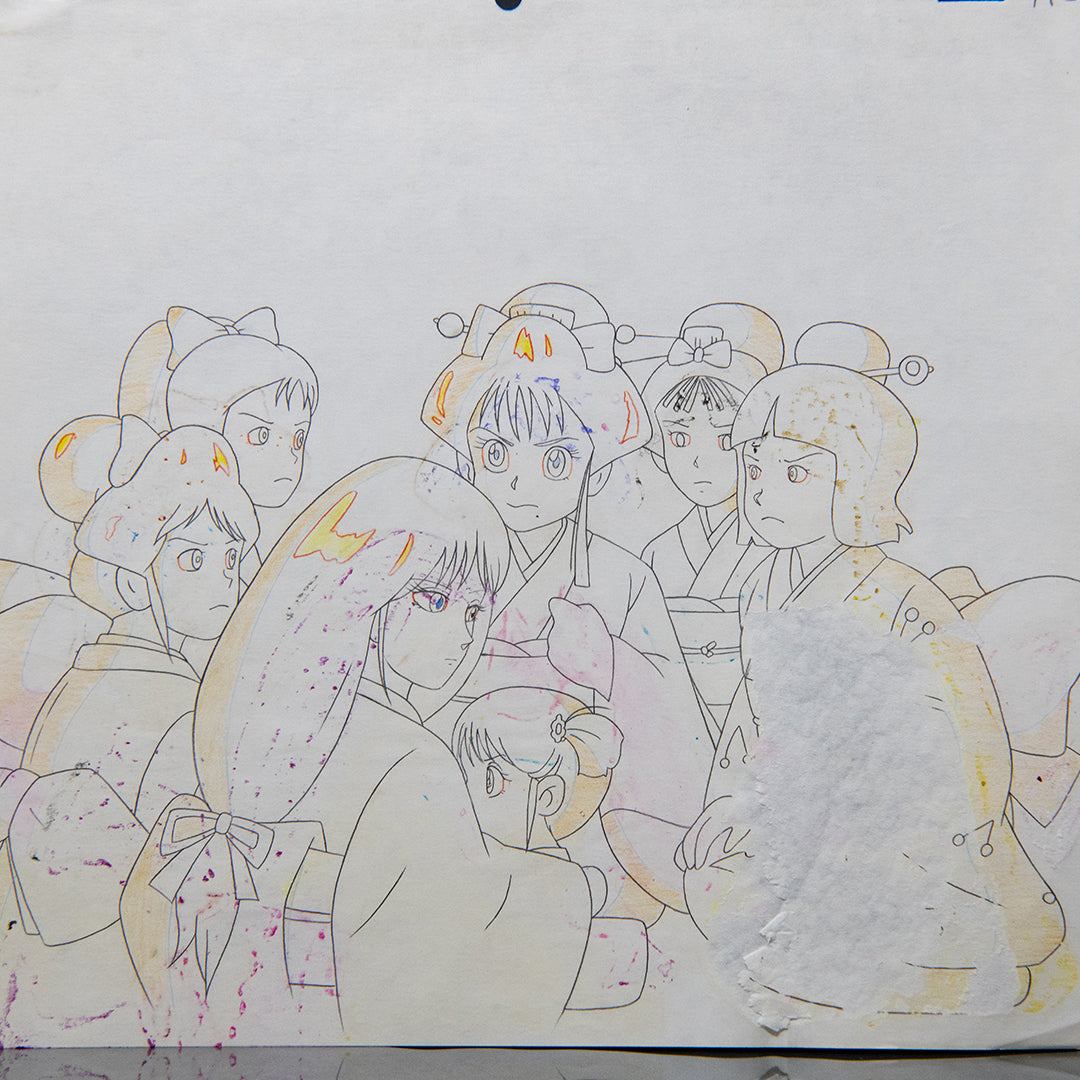 Norakuro – Rika Meeting a Group of Women – original animation production artwork – detail 4