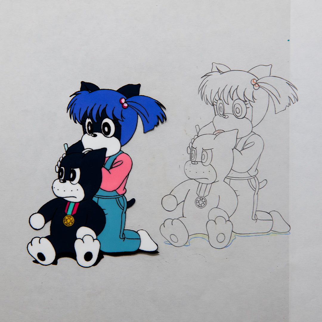 Norakuro- Norakuro kun & Rika with Dog face - Original Production Cel + Douga Anime