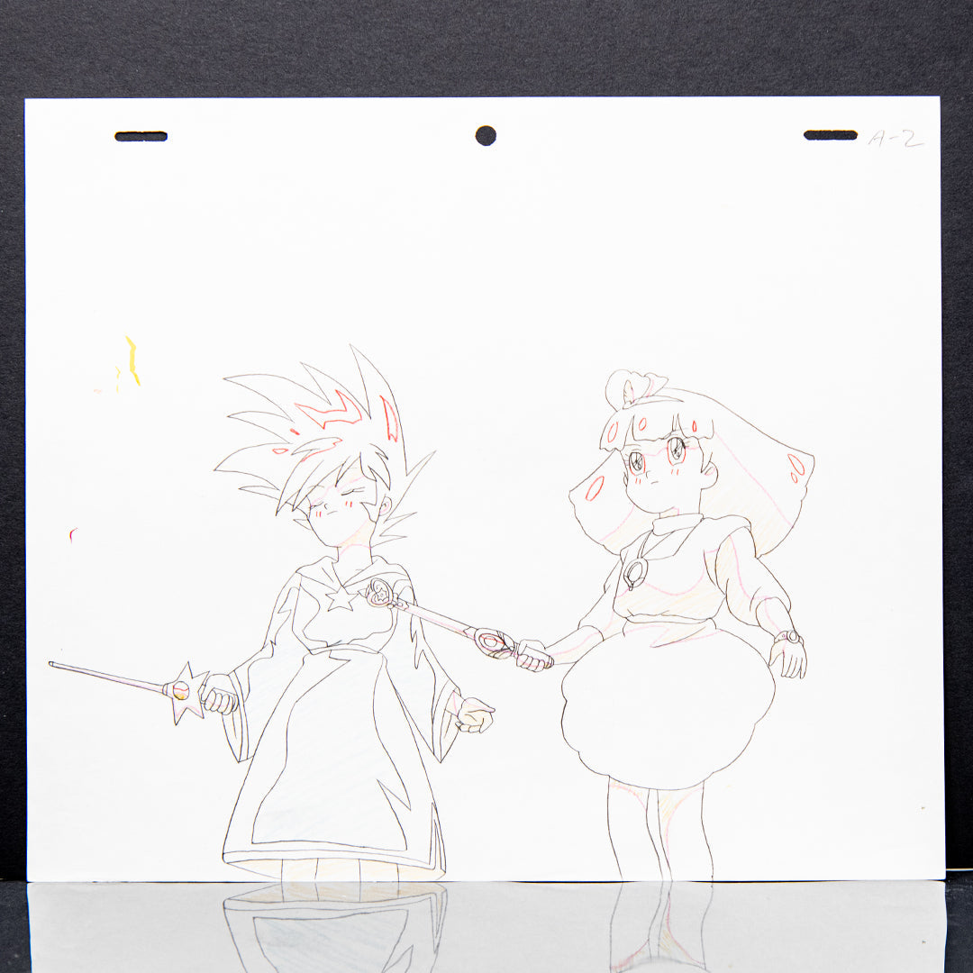 Magical Princess Minky Momo – Gigi with Wand and Magician – original animation production artwork – detail 4
