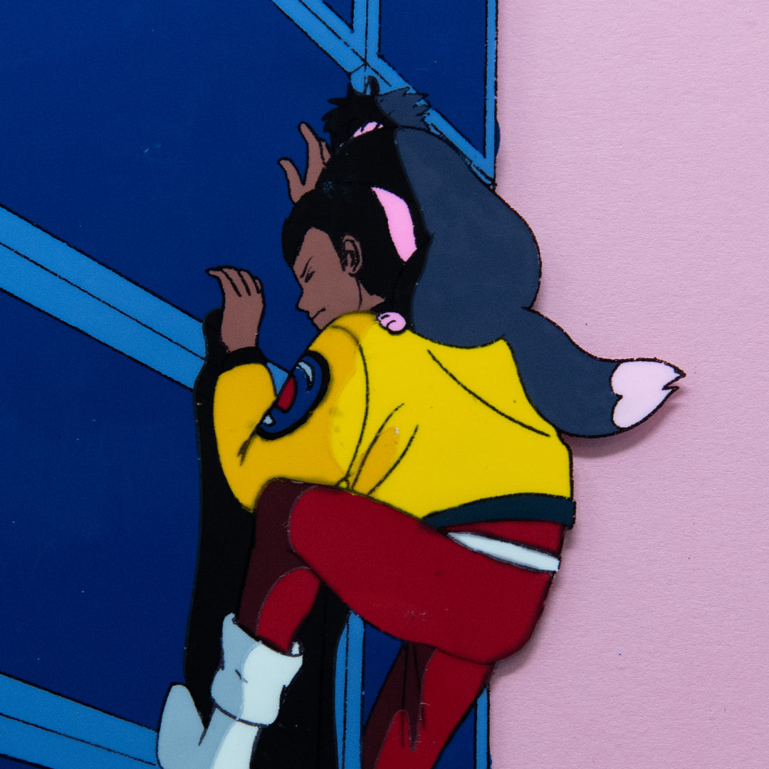 Mirai Keisatsu Urashiman (Rock ’n Cop) – Ryuu Urashima Climbing with Mya – original animation production artwork