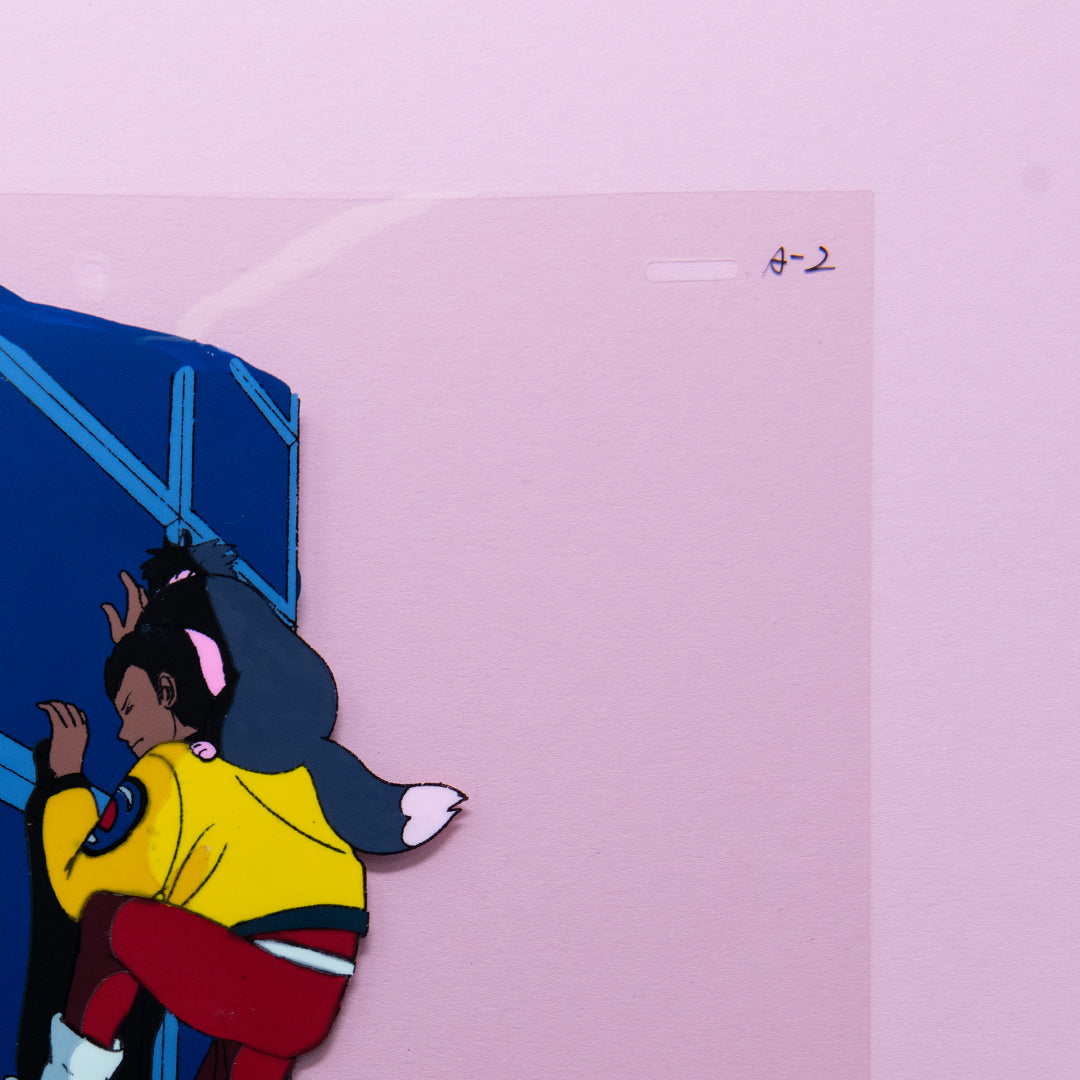 Mirai Keisatsu Urashiman (Rock ’n Cop) – Ryuu Urashima Climbing with Mya – original animation production artwork – detail 5