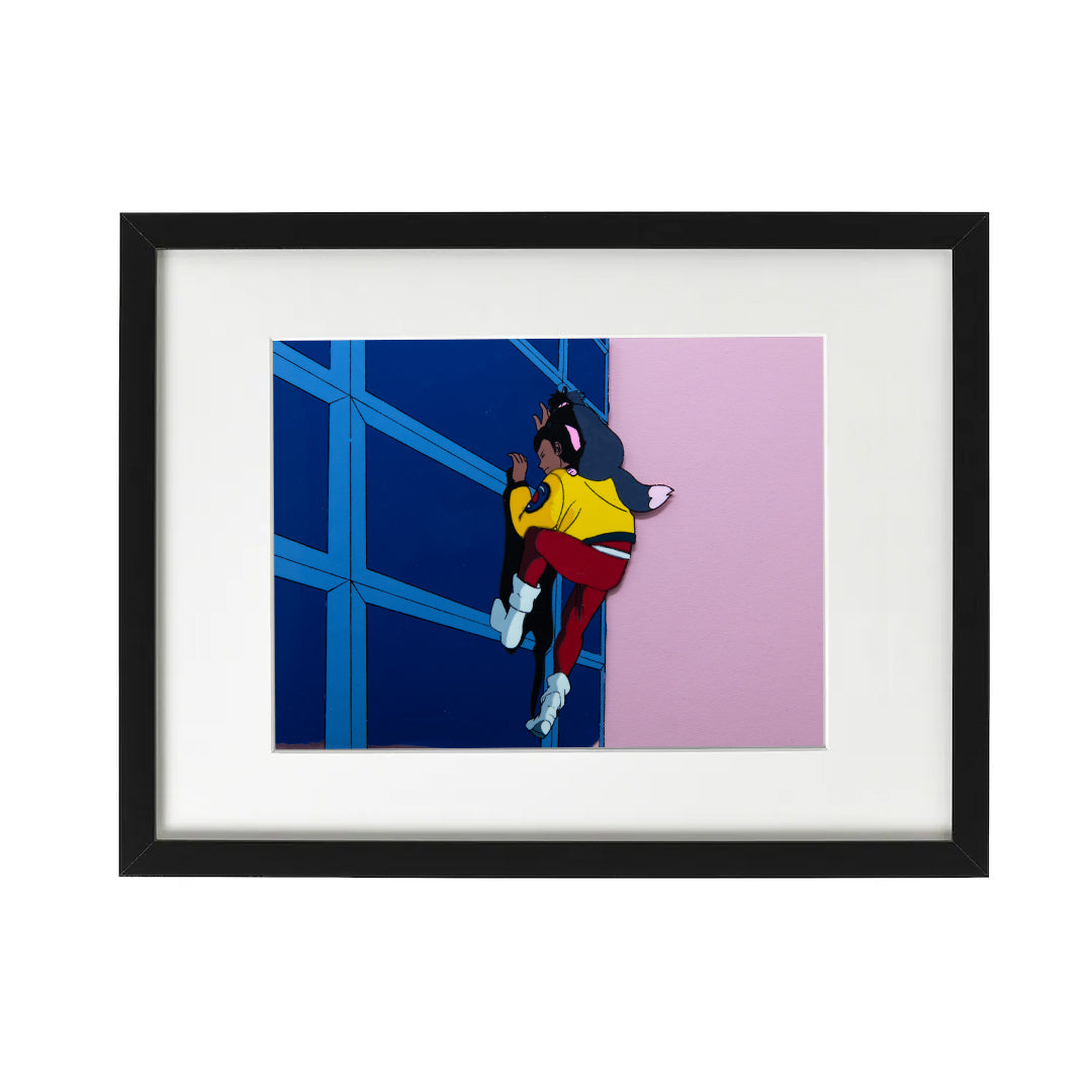 Mirai Keisatsu Urashiman (Rock ’n Cop) – Ryuu Urashima Climbing with Mya – original animation production artwork – detail 3