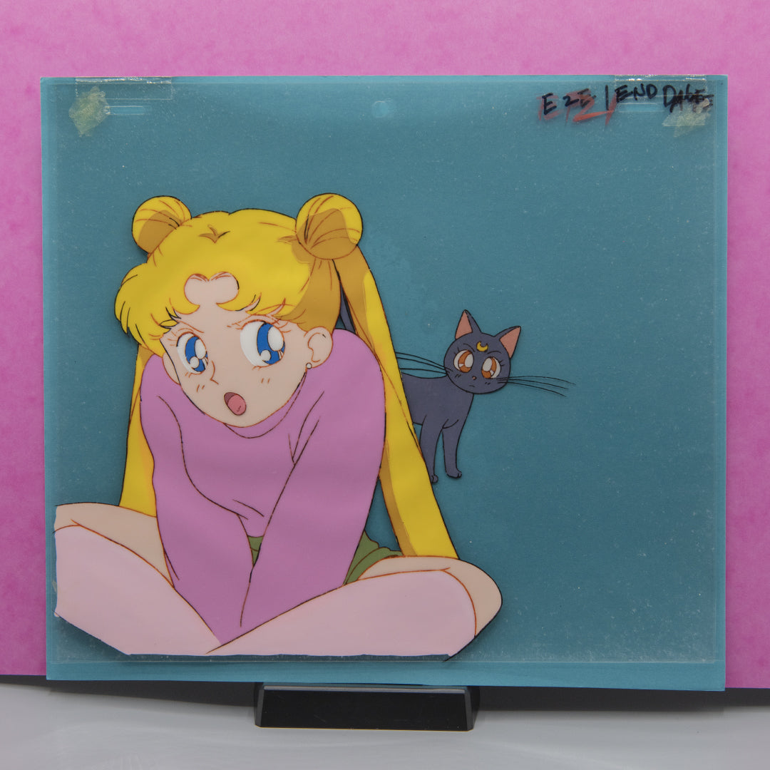Sailor Moon - Usagi and Luna - Original Production Anime Cels + Douga and Envelope