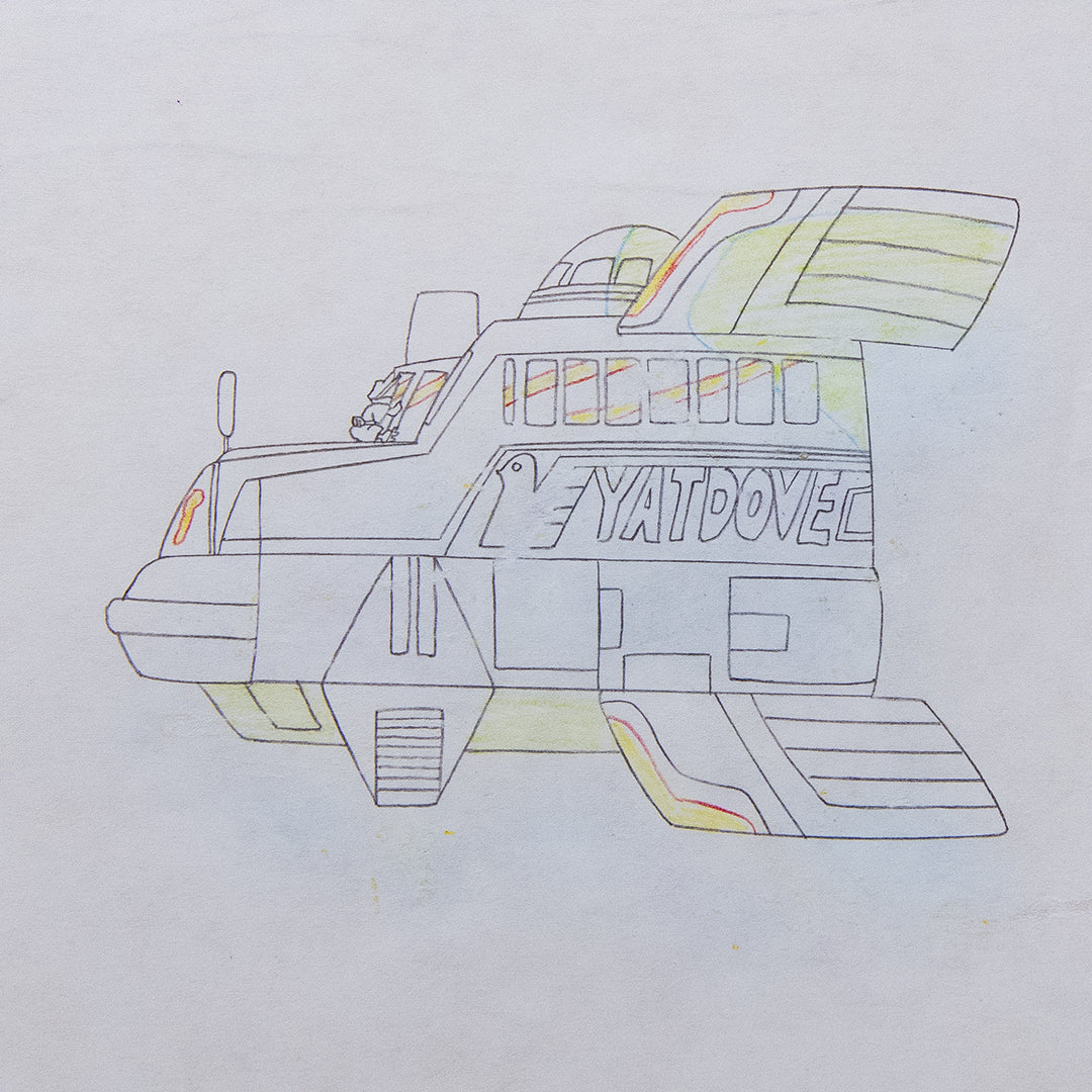 YAT Untroubled Space Tours – Spaceship YATDOVE – original animation production artwork – detail 2