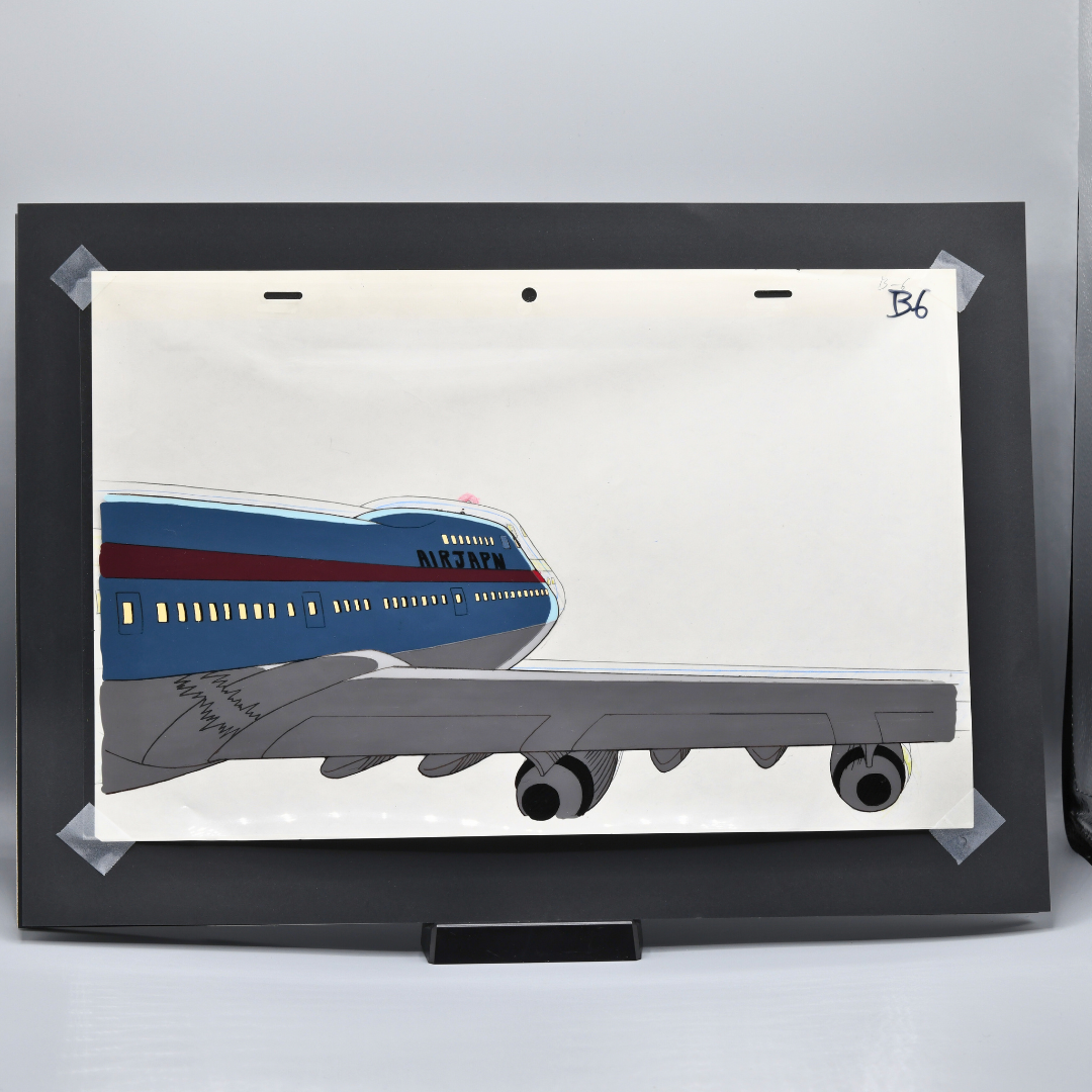 Large format Air Japan airplane original cel with attached douga from Black Jack: The Movie