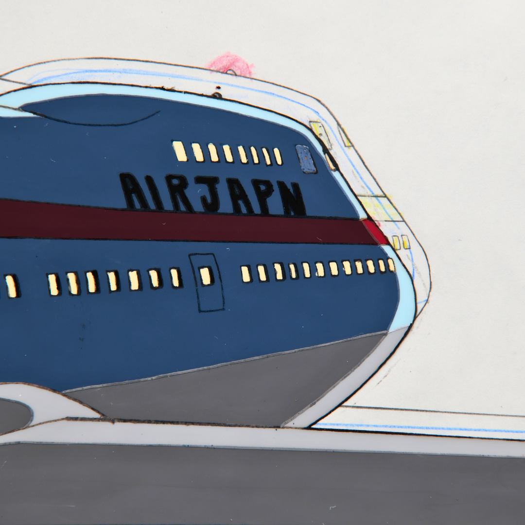 Air Japan airplane original production cel from Black Jack: The Movie, close-up detail