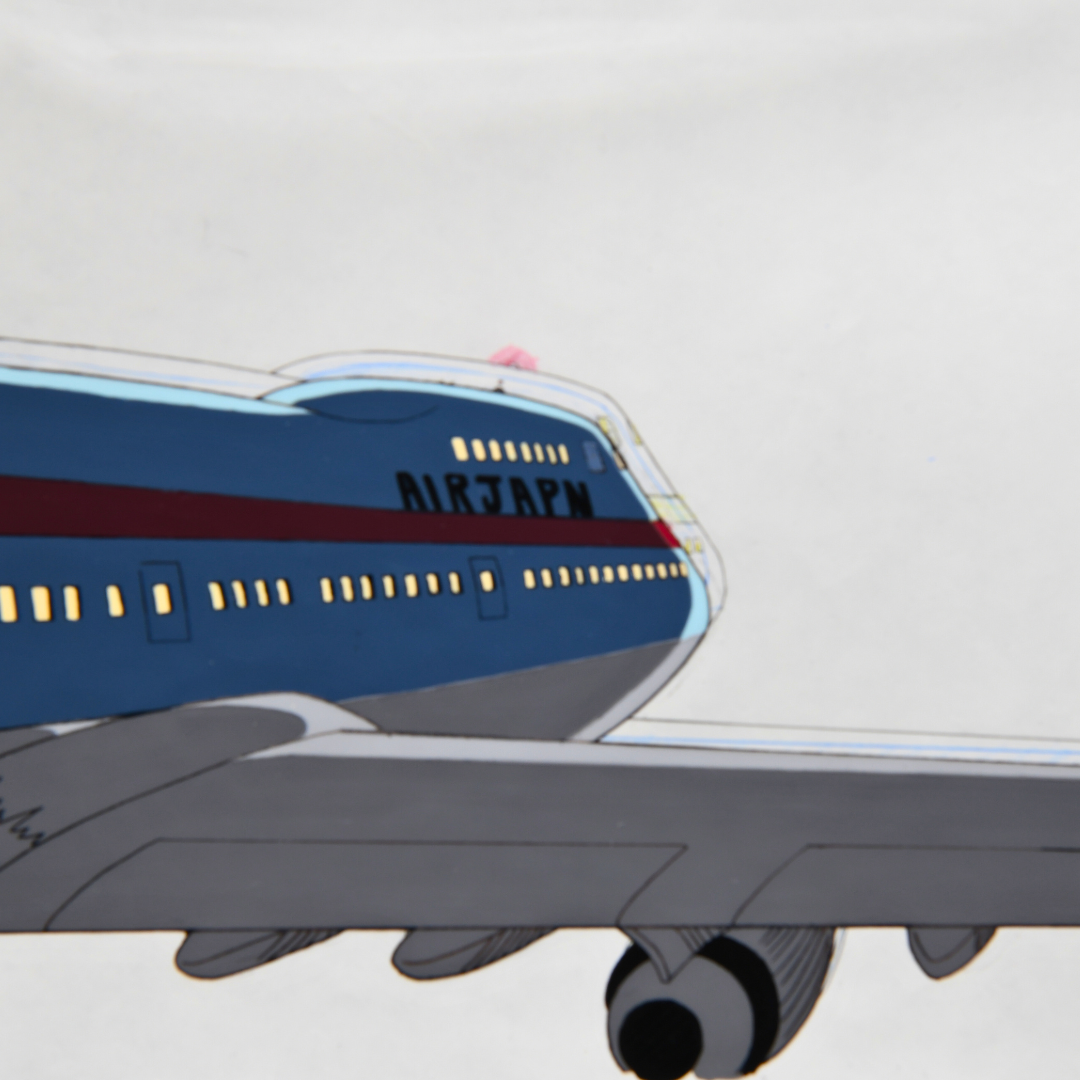 Wide view of Air Japan airplane original production cel from Black Jack: The Movie