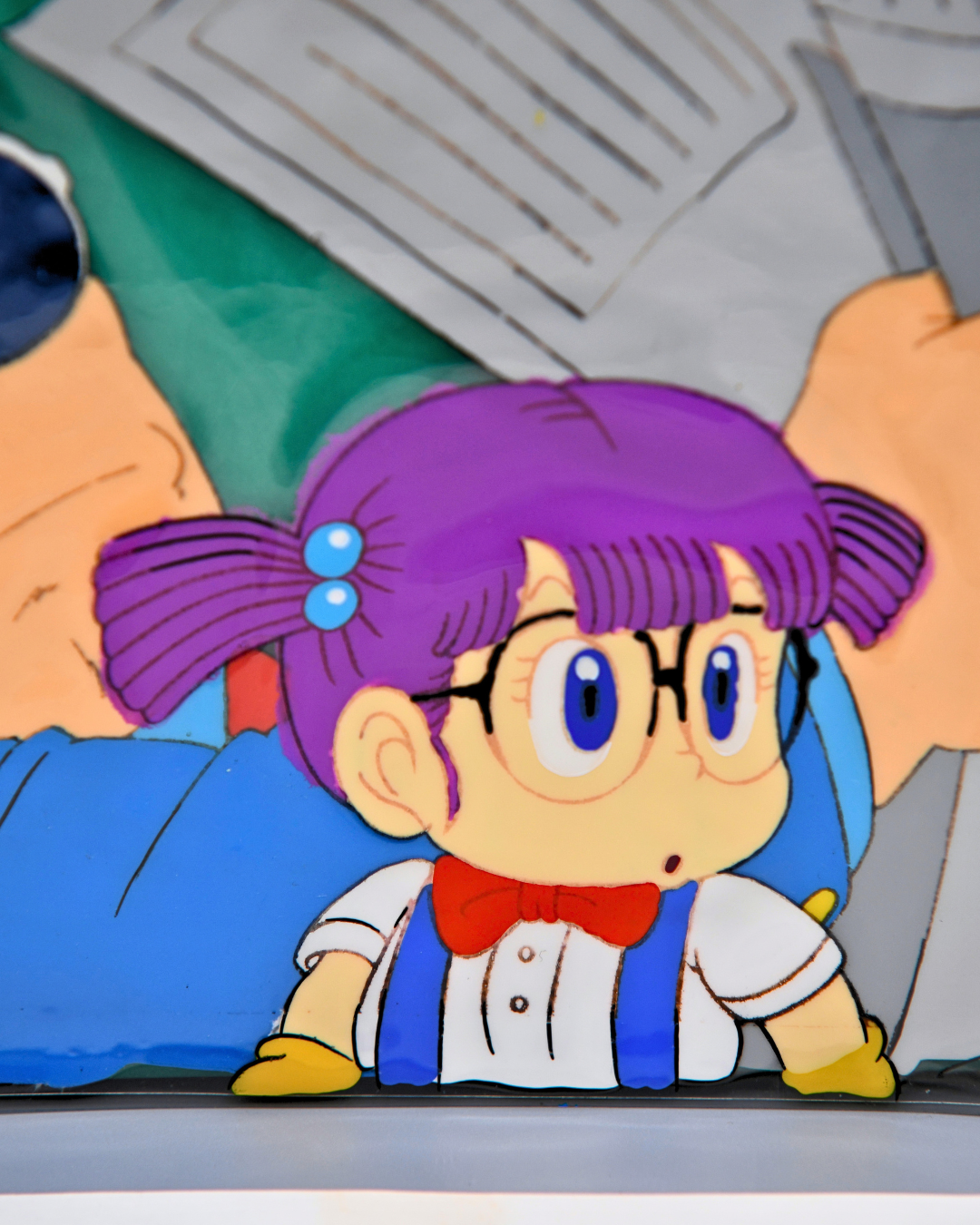 Arale Norimaki close-up on original Dr. Slump multi-layer production cel