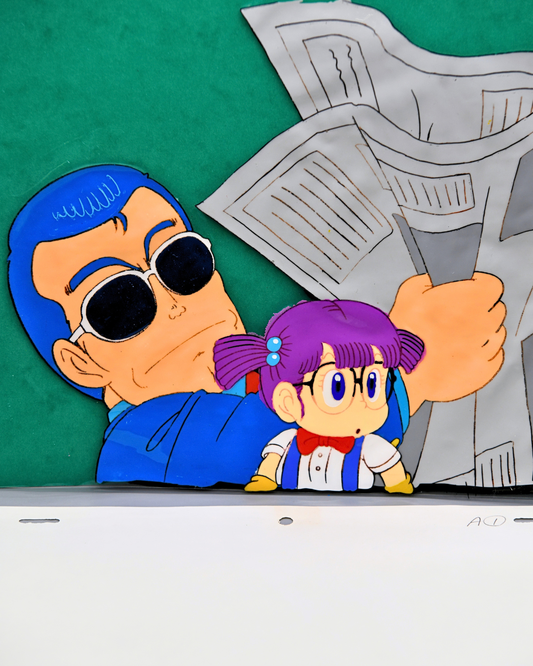Arale and Suppaman original Dr. Slump multi-layer production cel detail