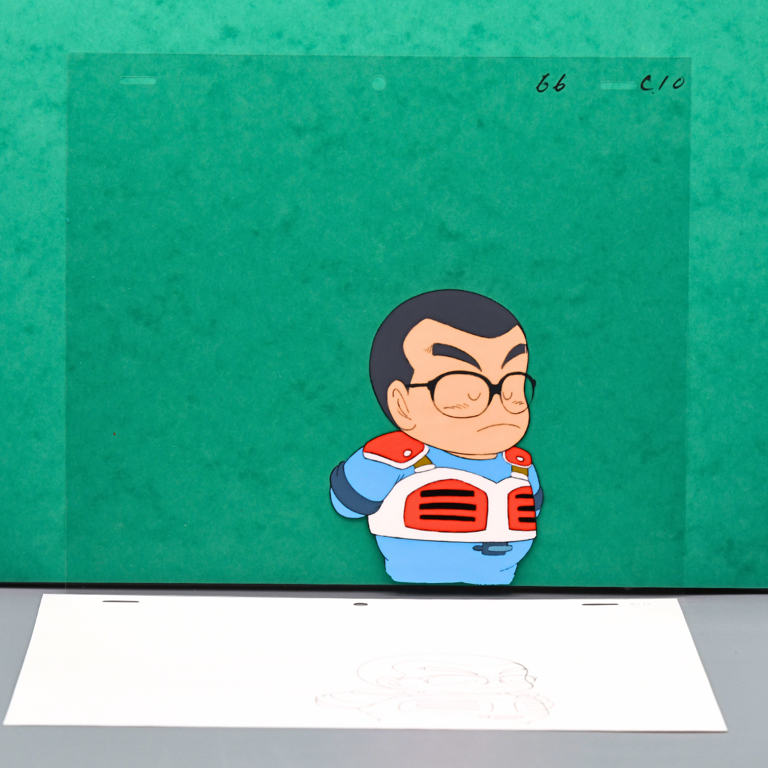 Charmy Yamada Dr. Slump production cel displayed with matching douga