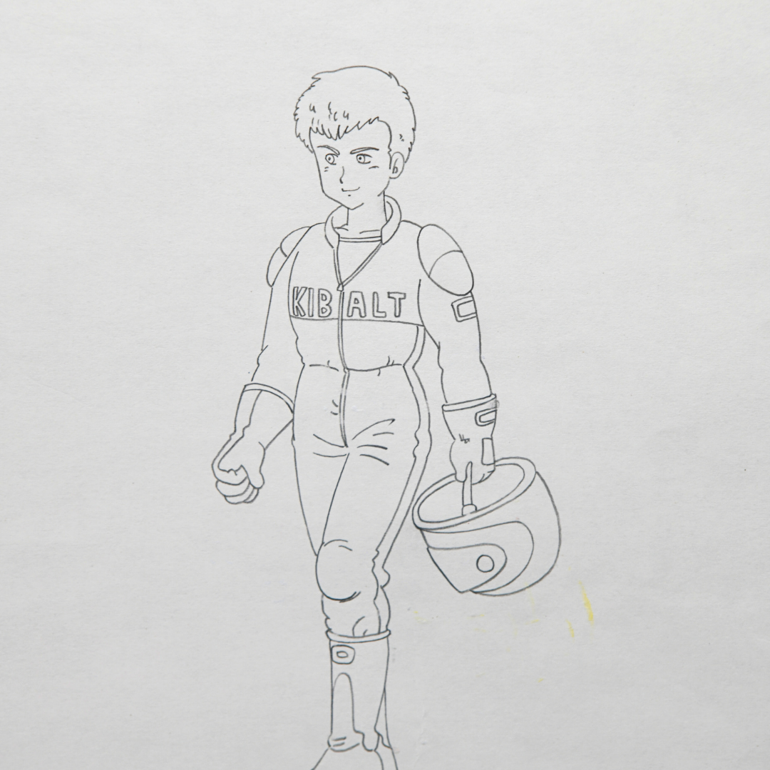 Close-up of original Dr. Slump production drawing featuring Dertze Kibalt