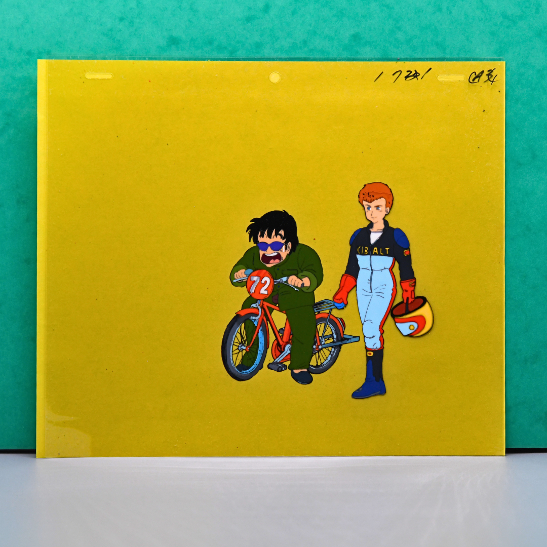 Full view of original Dr. Slump production cel with Dertze Kibalt and Tsukutsun Tsun