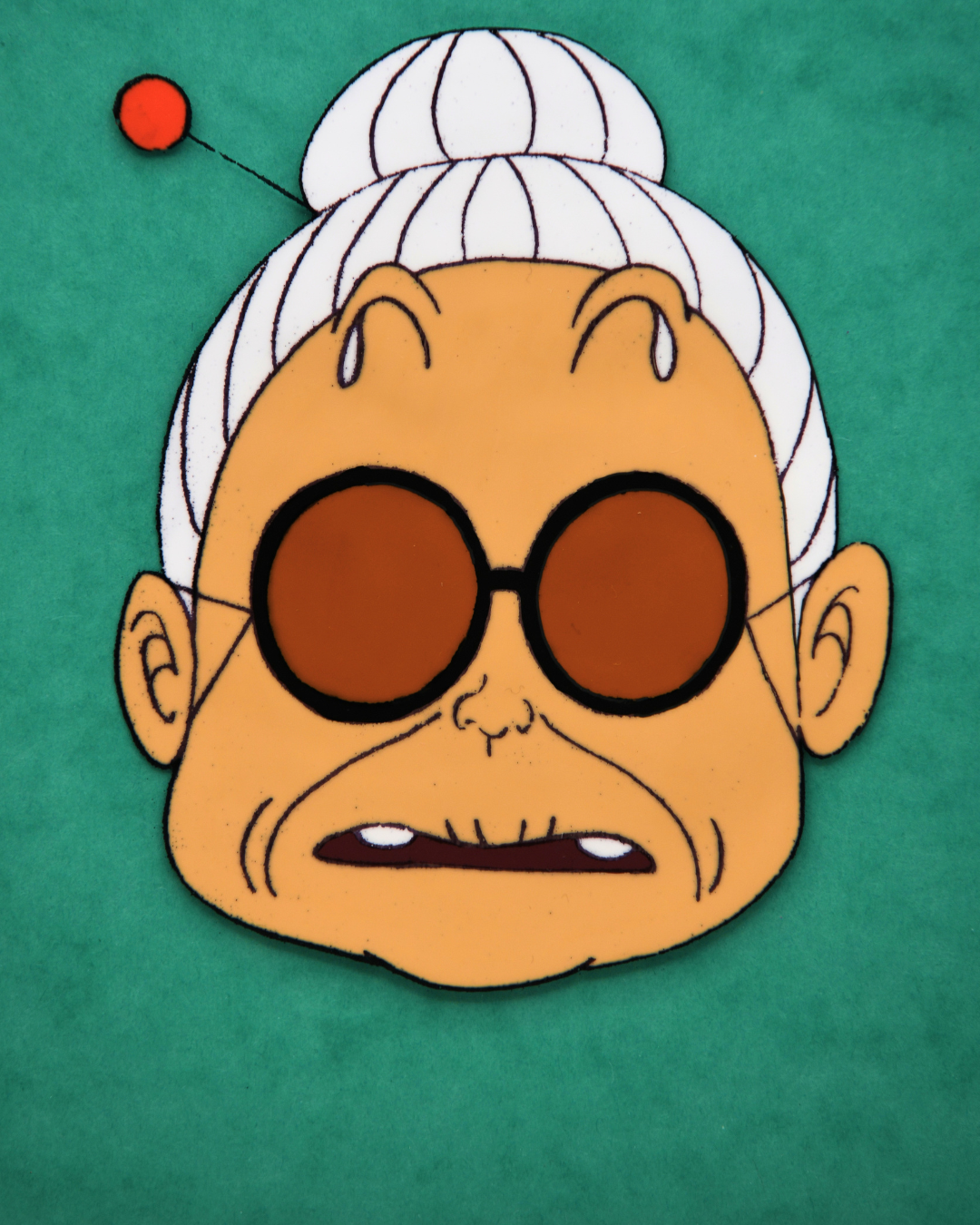 Dr. Slump Oma floating head original hand-painted production cel close-up