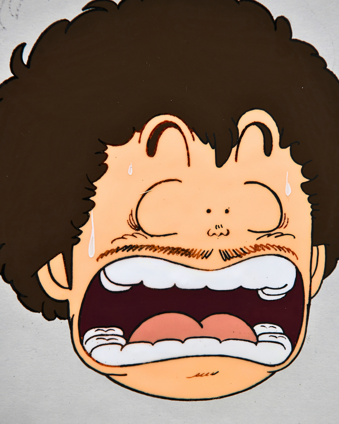 Senbei Norimaki screaming floating head close-up from Dr. Slump original animation cel
