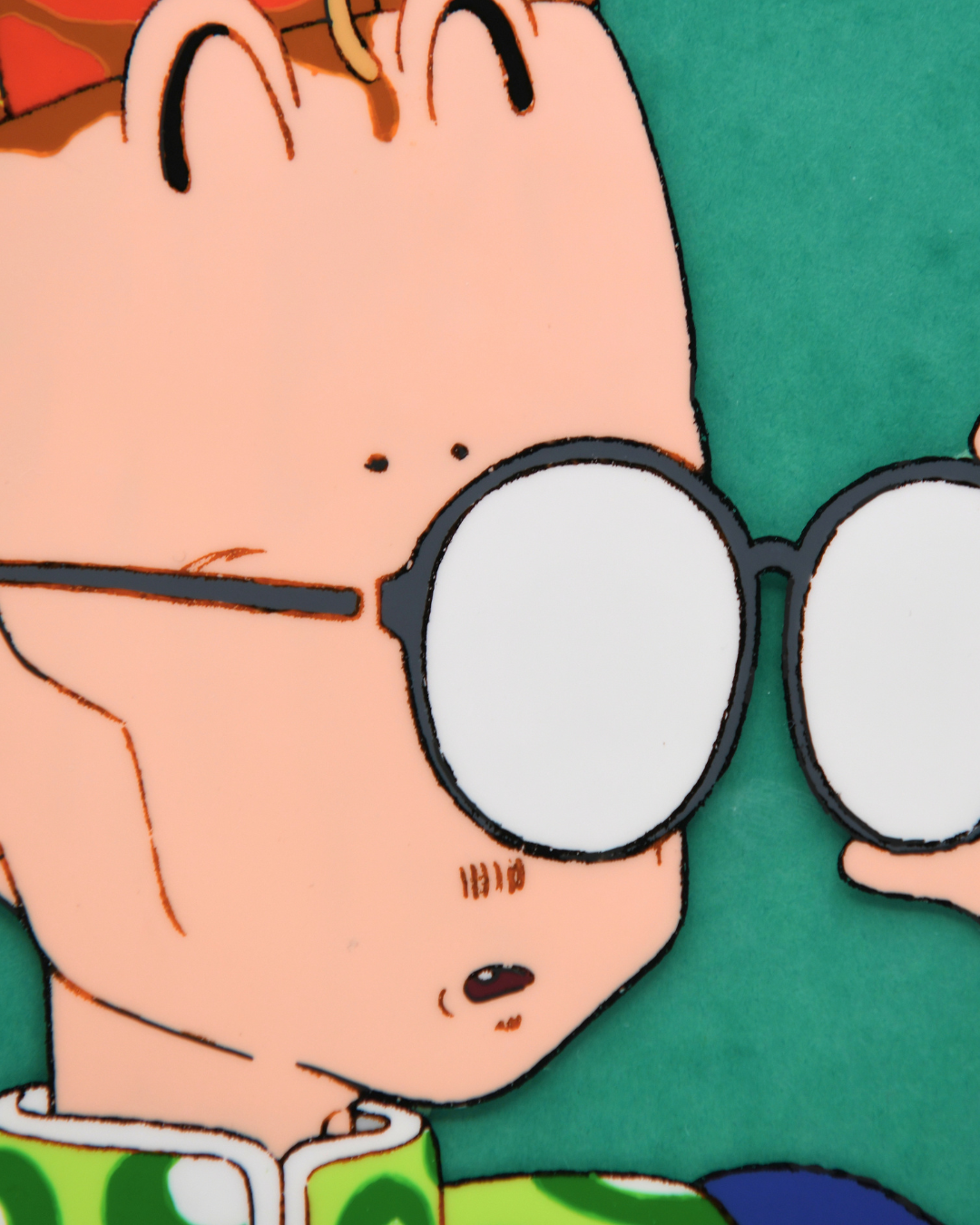 Tsuruten Tsun face and glasses detail on original Dr. Slump production cel