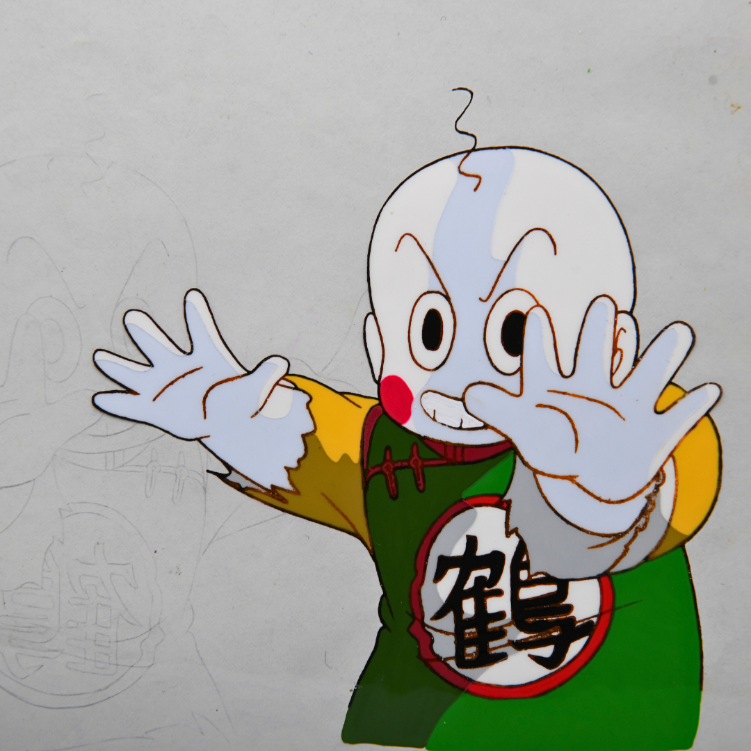 Detailed view of Chiaotzu original Dragon Ball Z hand-painted production cel