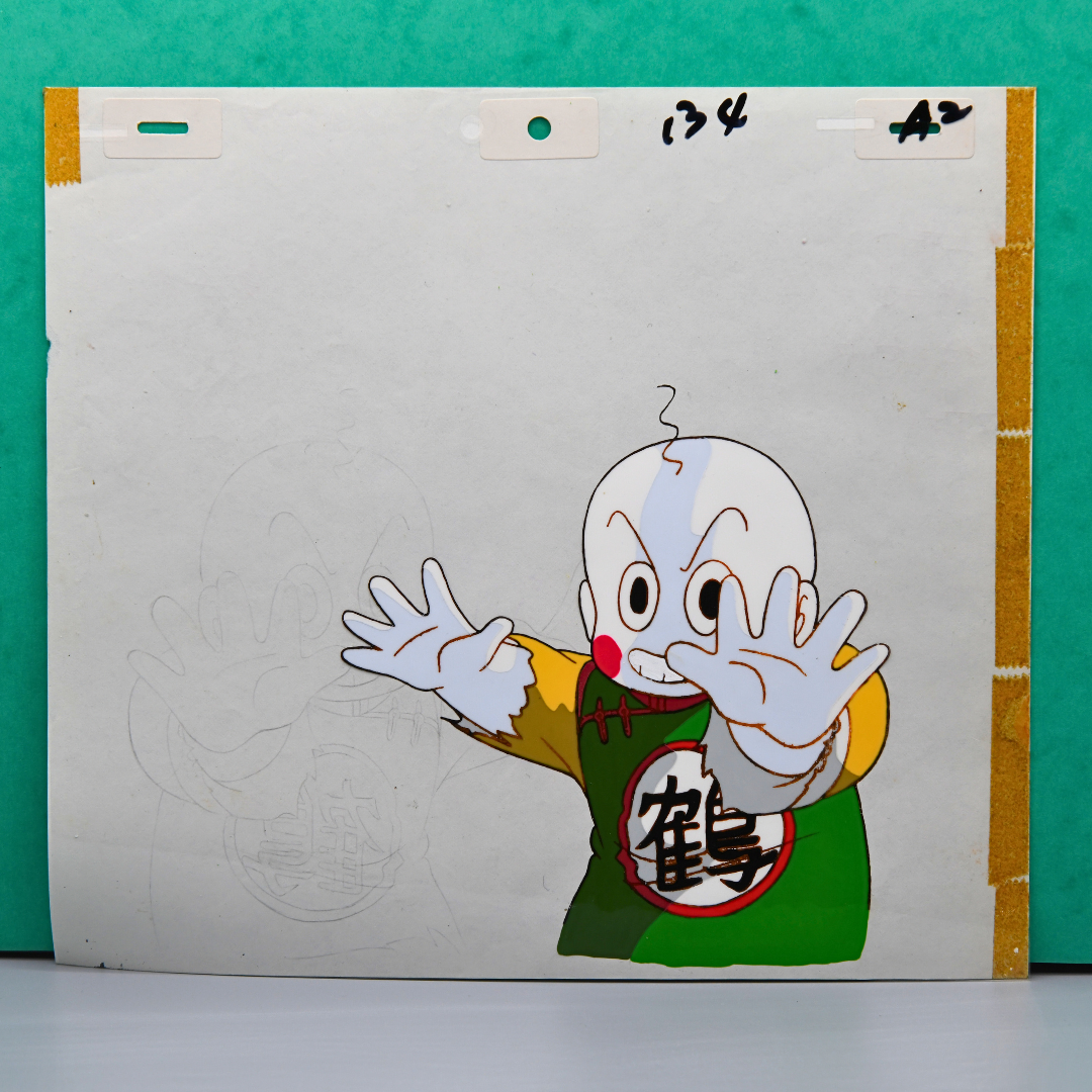 Dragon Ball Z original production cel featuring Chiaotzu with douga stuck to cel